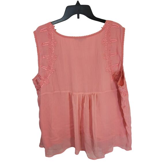 Roaman's Pink Embroidered Silhouette Chiffon Pleated Sleeveless Top Womens 32W - Picture 2 of 11